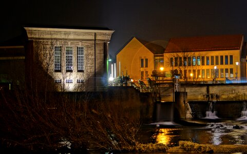 Water night building photo