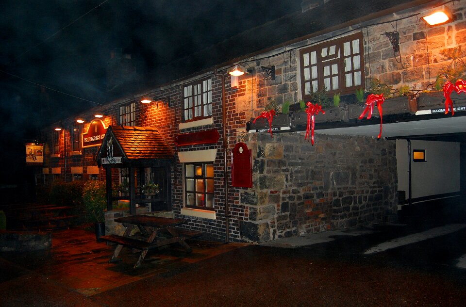 Public house winter fog