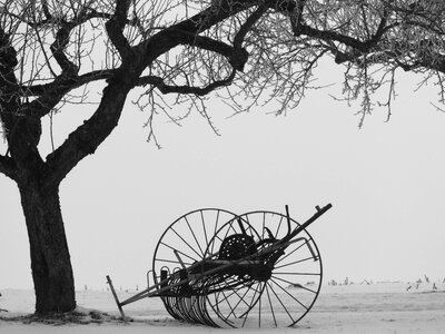 Snow still life hay tedders