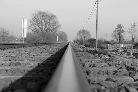 Railway railroad tracks black and white photo