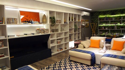 Library reading room bookcase
