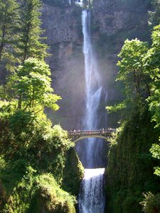 Multnomah falls green waterfall green bridge photo