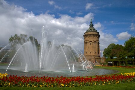 Water tower flowers fountain