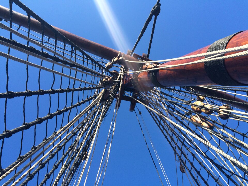 Sailing ship blue sky ropes