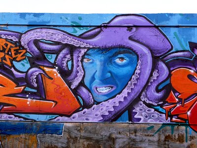 Man blue street art photo