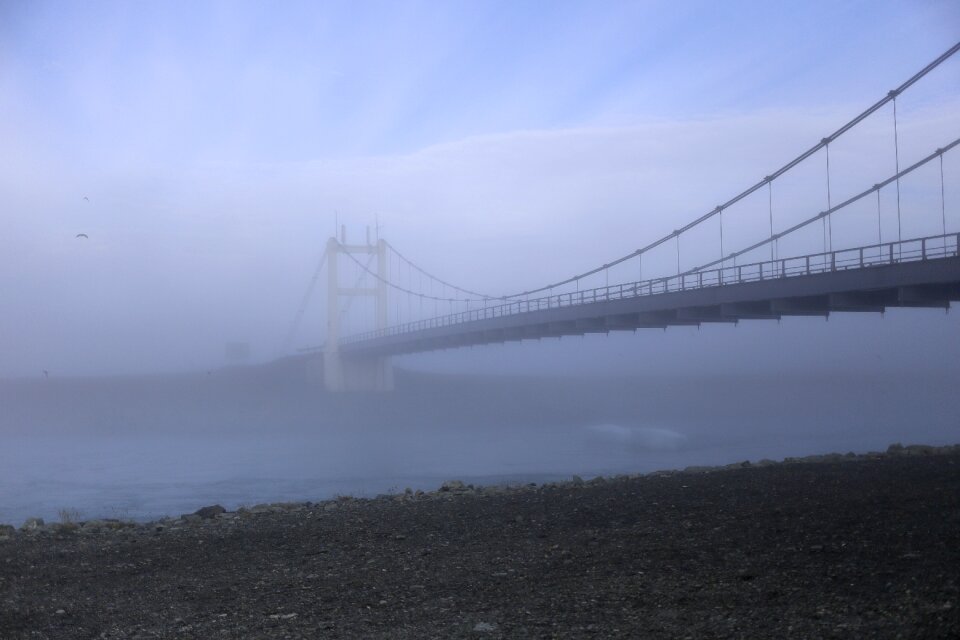 The bridge in fog river iceland