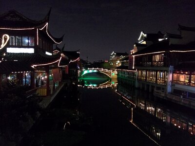 Bridge running water night view