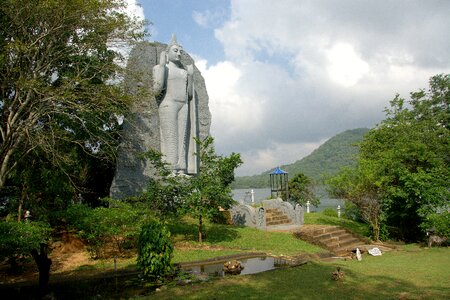 Temple statue lake