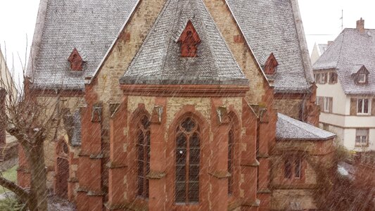 Cold snowy chapel photo