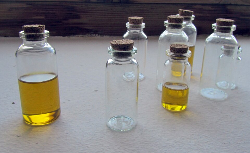 Still life bottle oil bottles