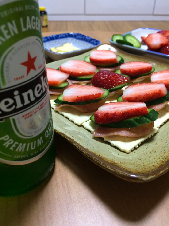 Heineken beer strawberry canapés