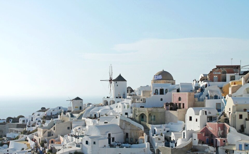 Flag greek buildings