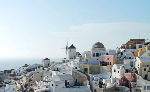 Flag greek buildings