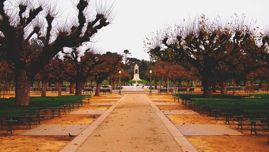Benches path fountain