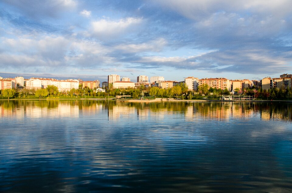 Lake amusement park in the evening