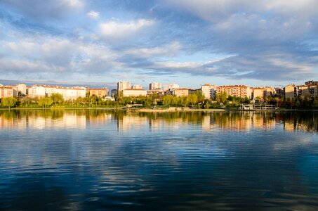 Lake amusement park in the evening