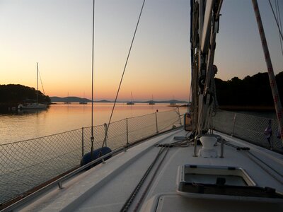 Dawn sailing boat marina