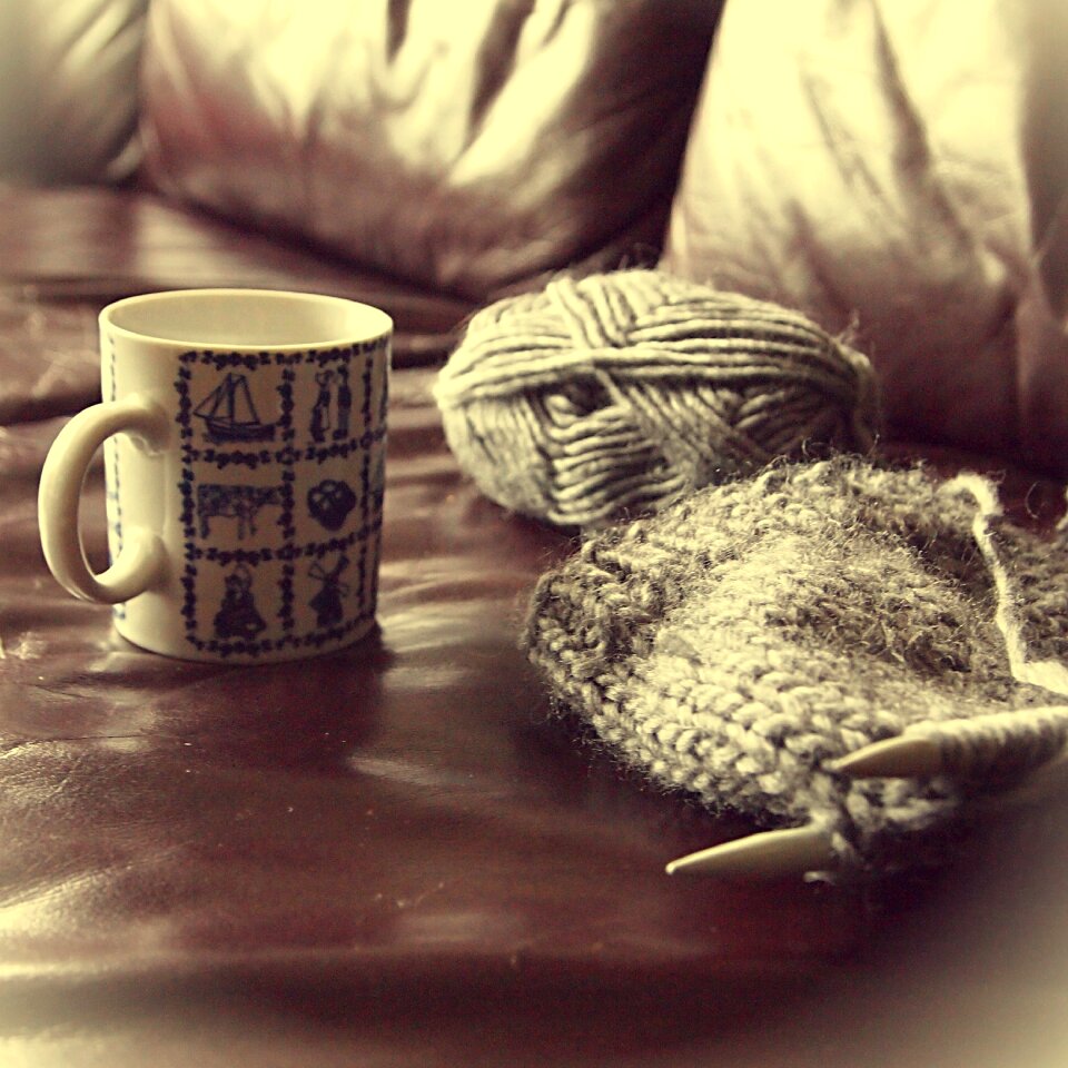 Wool knitting cup of