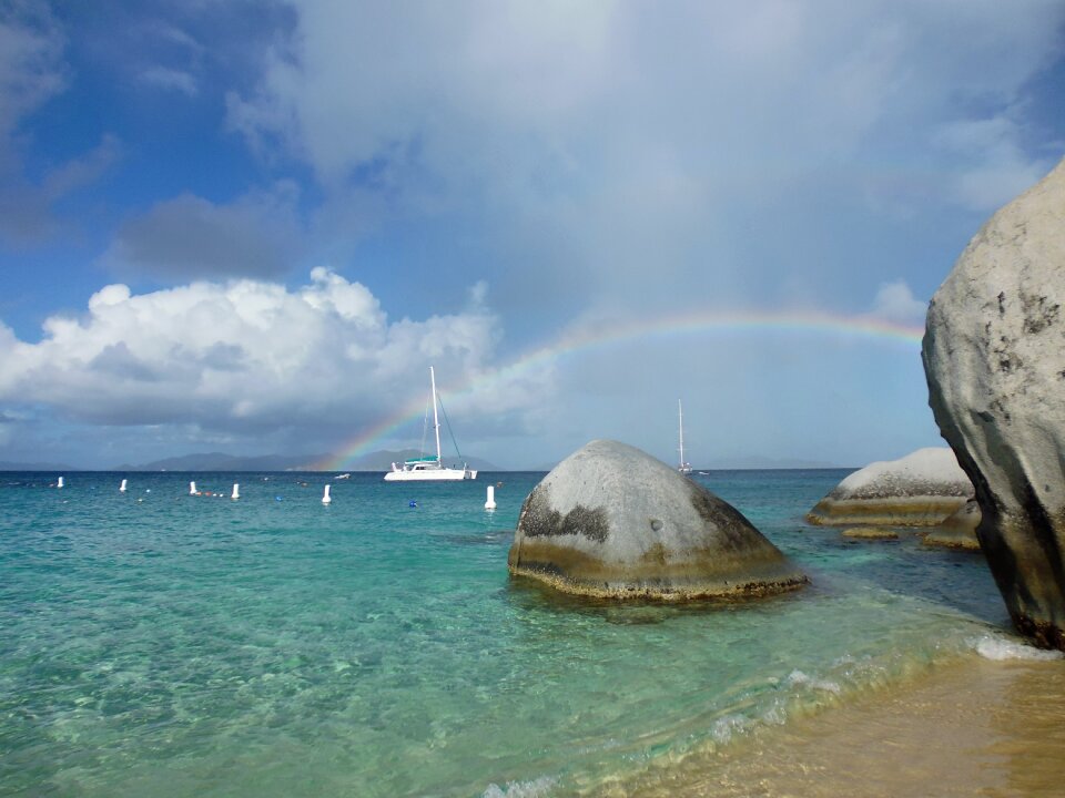 Sailing boat rainbow rock