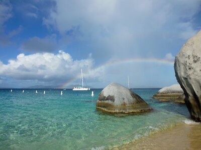 Sailing boat rainbow rock photo