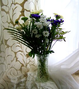 Flower bouquet white curtain photo