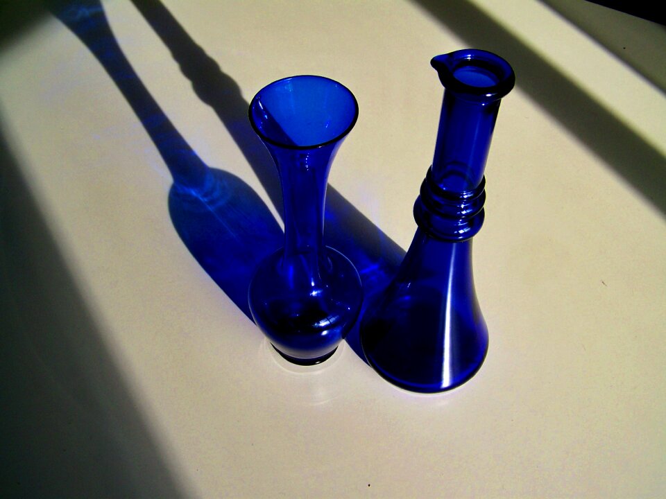 Blue glass objects light shadow ornaments