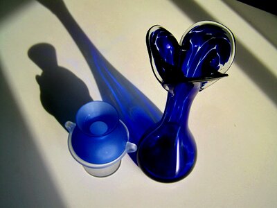 Blue glass objects light shadow ornaments