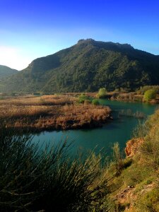 Blue sky water reservoir photo