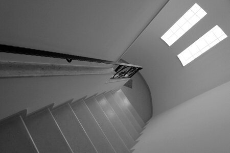 Inside home stairs white black photo