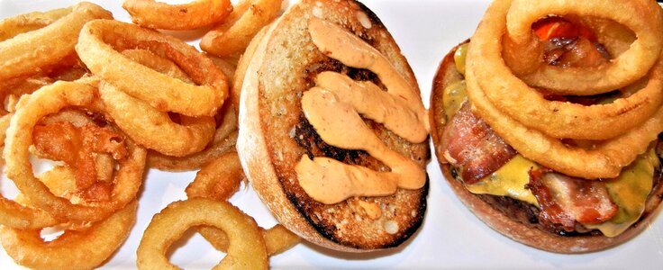 Ground beef burger bacon toasted bread