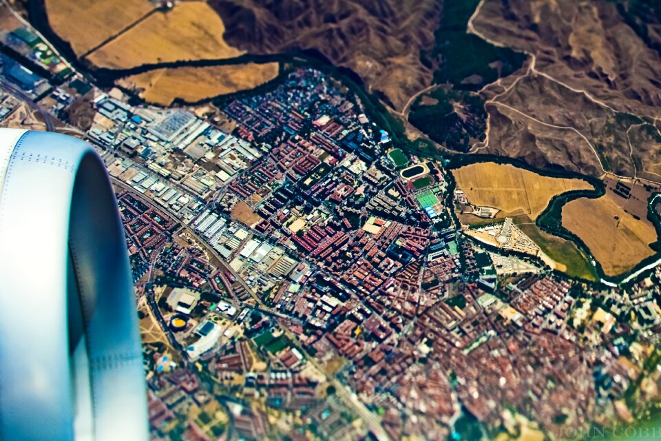 Flight aerial view cityscape