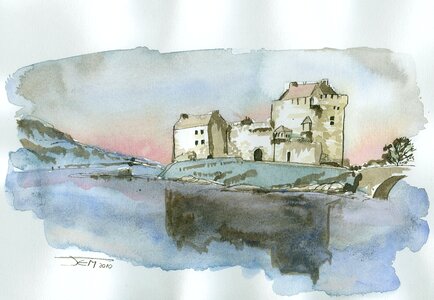 Watercolor lake eilean dannan