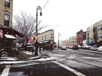 Snow falling street photo