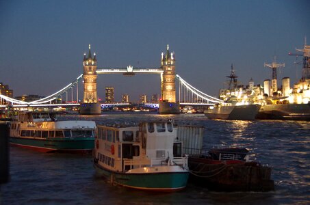 London by night thames river photo