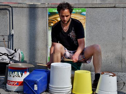 Plastic buckets beat drummer