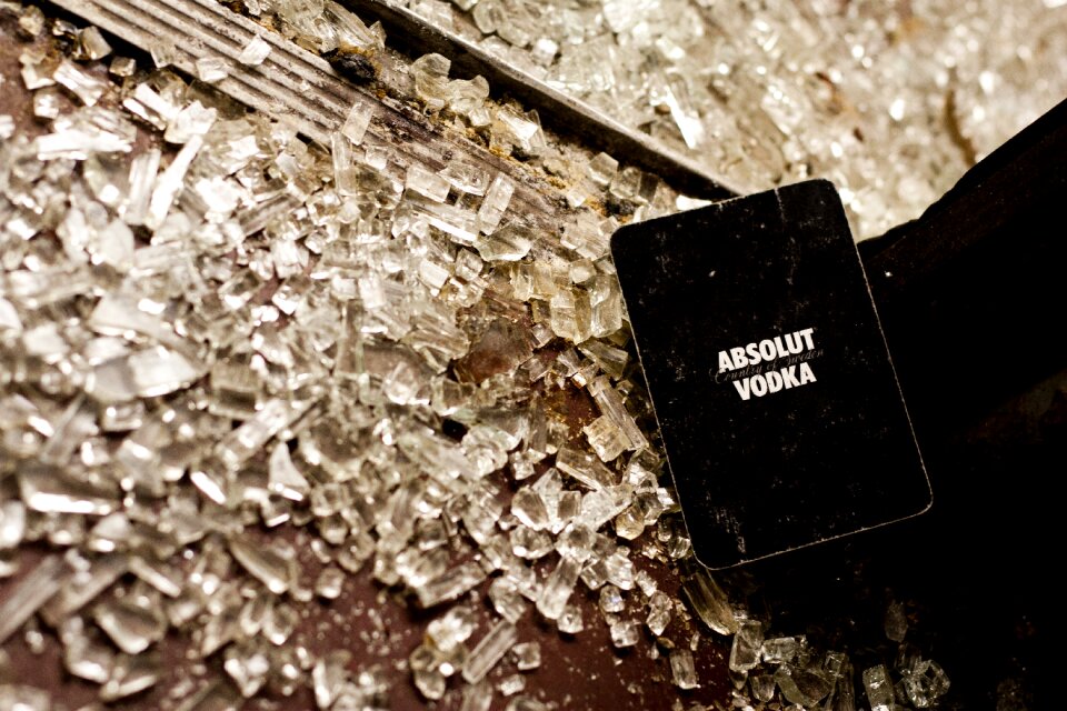 Glass broken glass advertising on broken glass