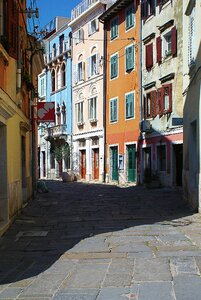 Pediments buildings facades colorful photo