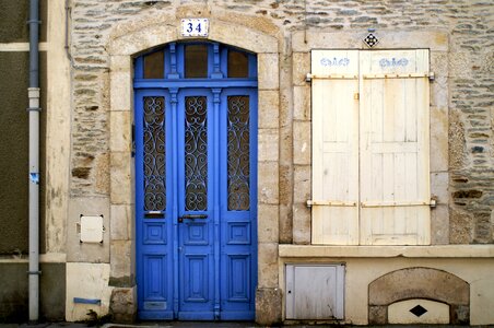 Blue house entrance wood photo