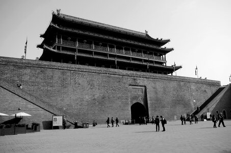 Xi ' an black and white ancient city wall photo