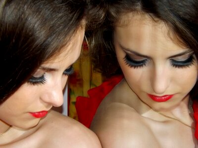 Red lipstick makeup reflection