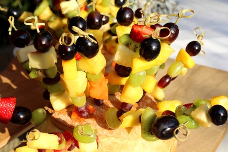 Fruit skewers grapes pineapple