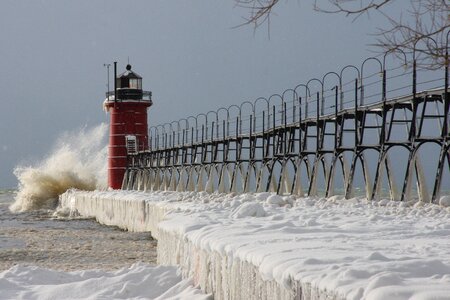 Lake michigan lighthouse frozen photo