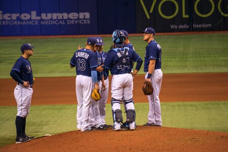 Conference baseball players teamwork