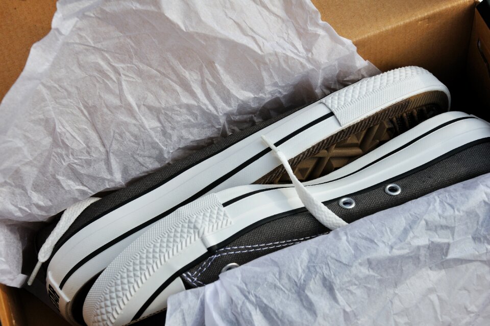 Gray shoes gray box