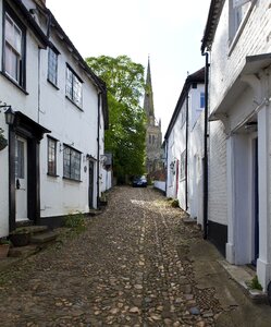 Picturesque eclectic architecture cobbled street