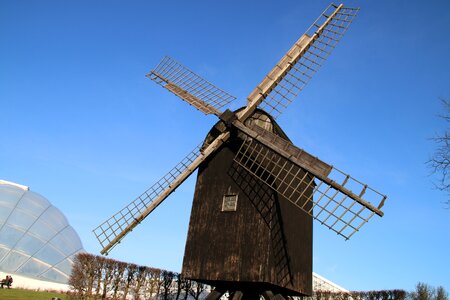 Mill wind turbine blue photo