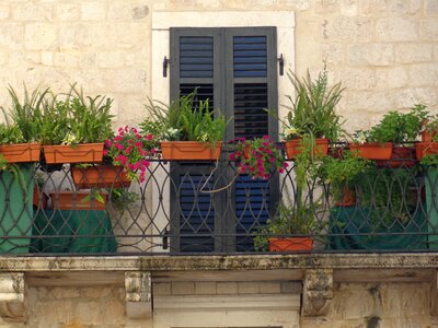 Window box terrace stone house photo