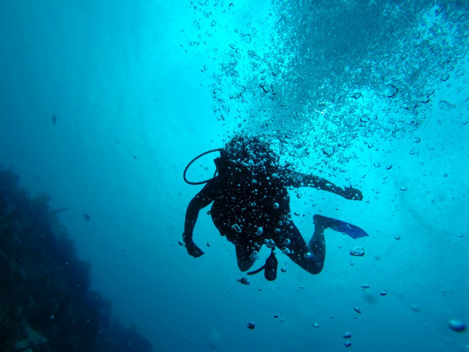 Underwater blue bubbles