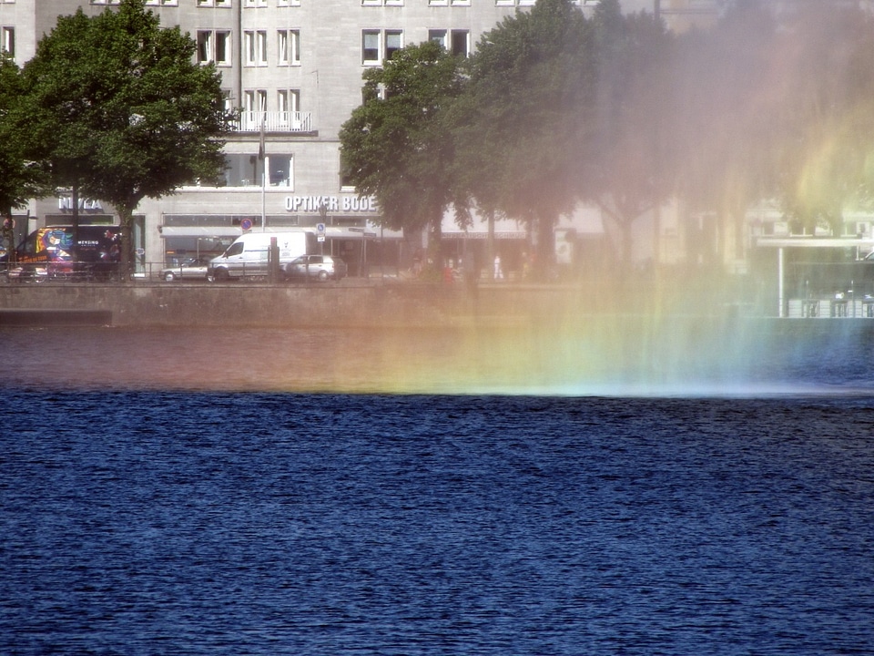 Innenalster fountain rainbow photo