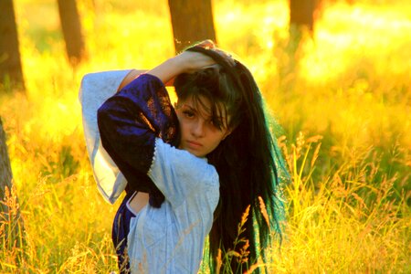 Forest long hair sunset